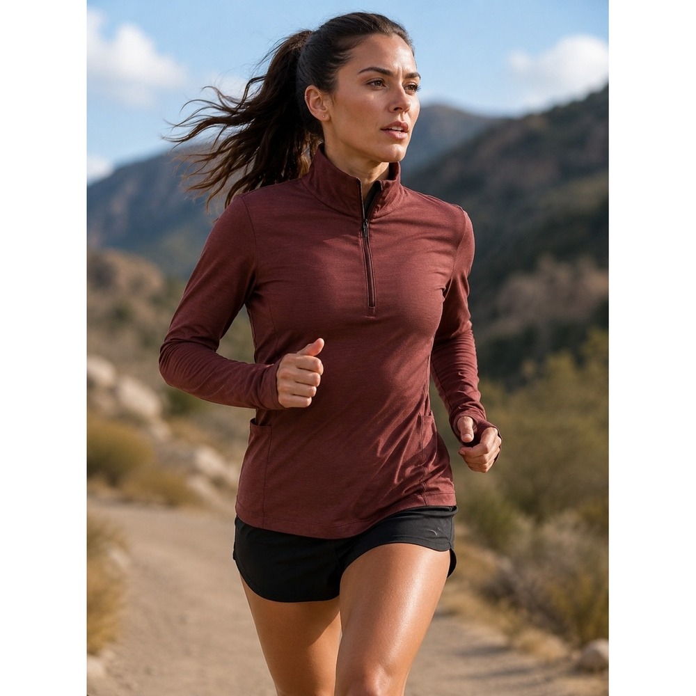 NOBULL Women's Blended Merino Wool 1/4 Zip Pullover - Redwood - Medium CrossFit